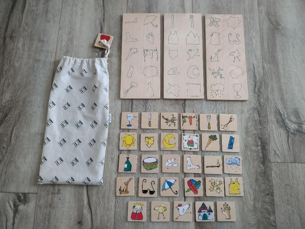 Prachtig houten Janbibejan lotto. Houten plaatjes bordspel., Onb, Ophalen of Verzenden, Onb, Onb