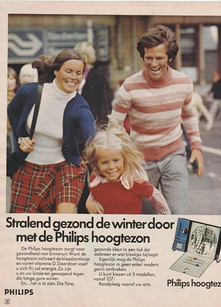 Retro reclame 1973 Philips hoogtezon meisje ouders NS statio, Verzamelen, Retro, Verzenden, Overige typen