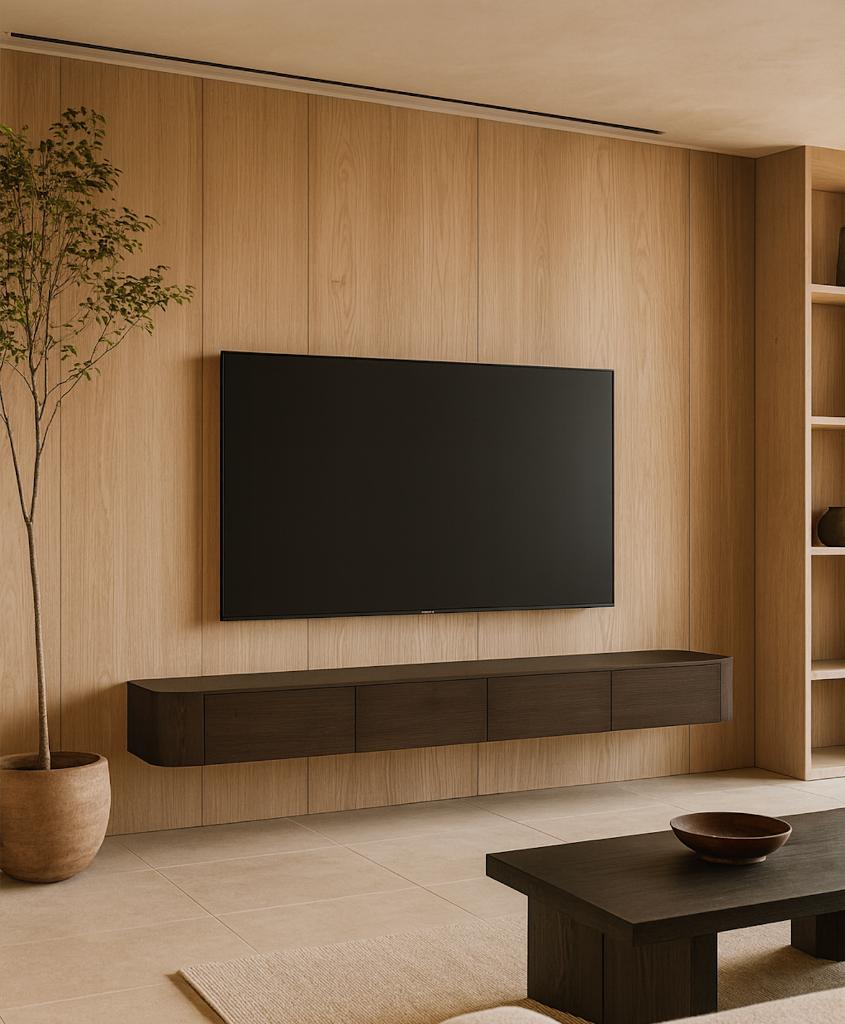tv dressoir Japandi bruin met ronde hoeken eiken 240 275cm, Ophalen, Japandi, Minder dan 50 cm, 200 cm of meer