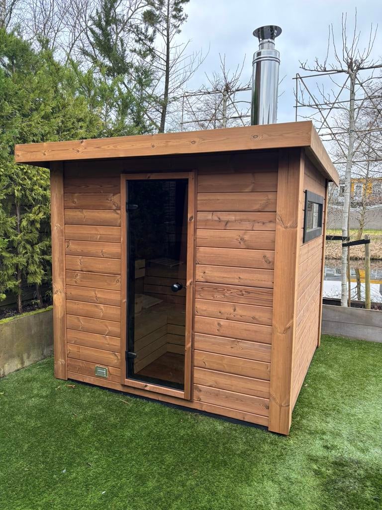 Thermowood buitensauna tuinsauna buiten sauna eigenproductie, Sport en Fitness, Sauna, Ophalen of Verzenden, Nieuw, Fins of Traditioneel