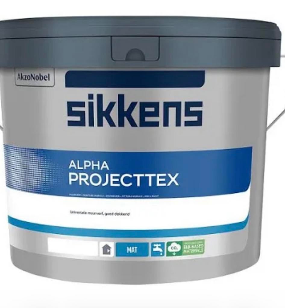 Sikkens Alpha Projecttex 10L - Kleur 9003 - Nieuw & Ongeopen, Doe-het-zelf en Verbouw, Verf, Beits en Lak, Overige kleuren, Nieuw