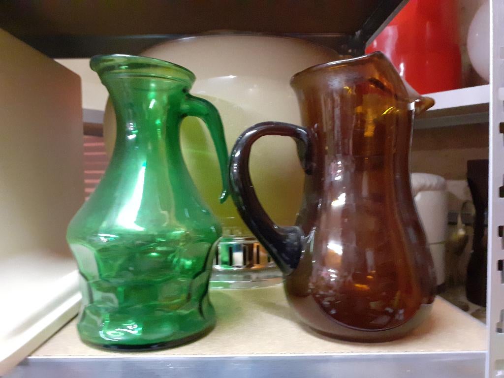 jaren 70 design sapkan bruin en groen glas 23 cm retro, Gebruikt, Overige typen, ?, Glas