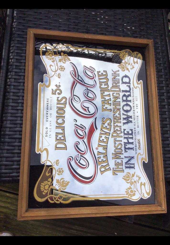 Coca Cola spiegel lijst v hout 30,5 x 40,5 Coca Cola Company, Ophalen of Verzenden, Gebruikt