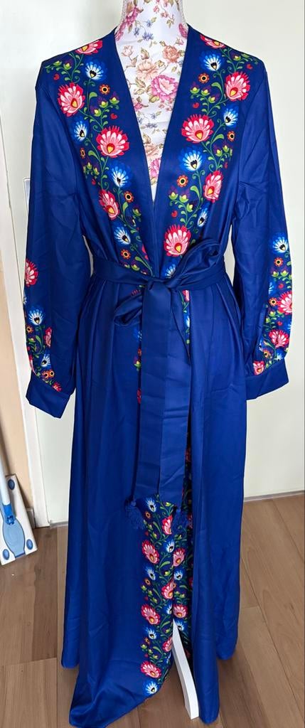 Blauwe kimono met bloemenprint, Ophalen, Zo goed als nieuw, Maat 46/48 (XL) of groter, Blauw