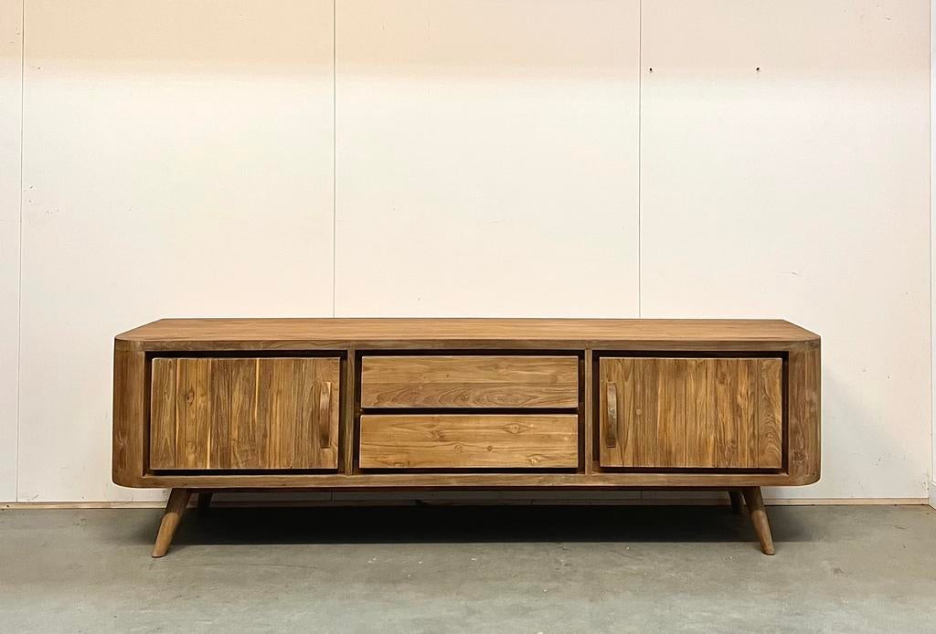 Retro jaren 50 tv-meubel 200 cm <NIEUW>, Huis en Inrichting, Kasten | Televisiemeubels, 150 tot 200 cm, Teakhout, Nieuw, Ophalen of Verzenden