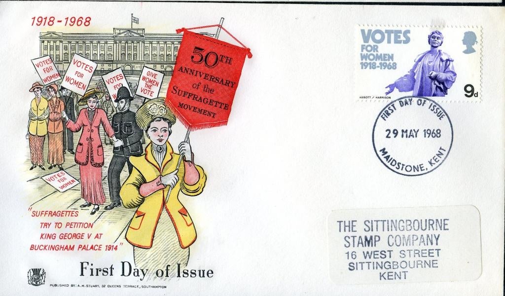 Engeland GB 1968 c287 50 jaar Suffragette, Postzegels en Munten, Postzegels | Eerstedagenveloppen, Verzenden, Beschreven, Europa