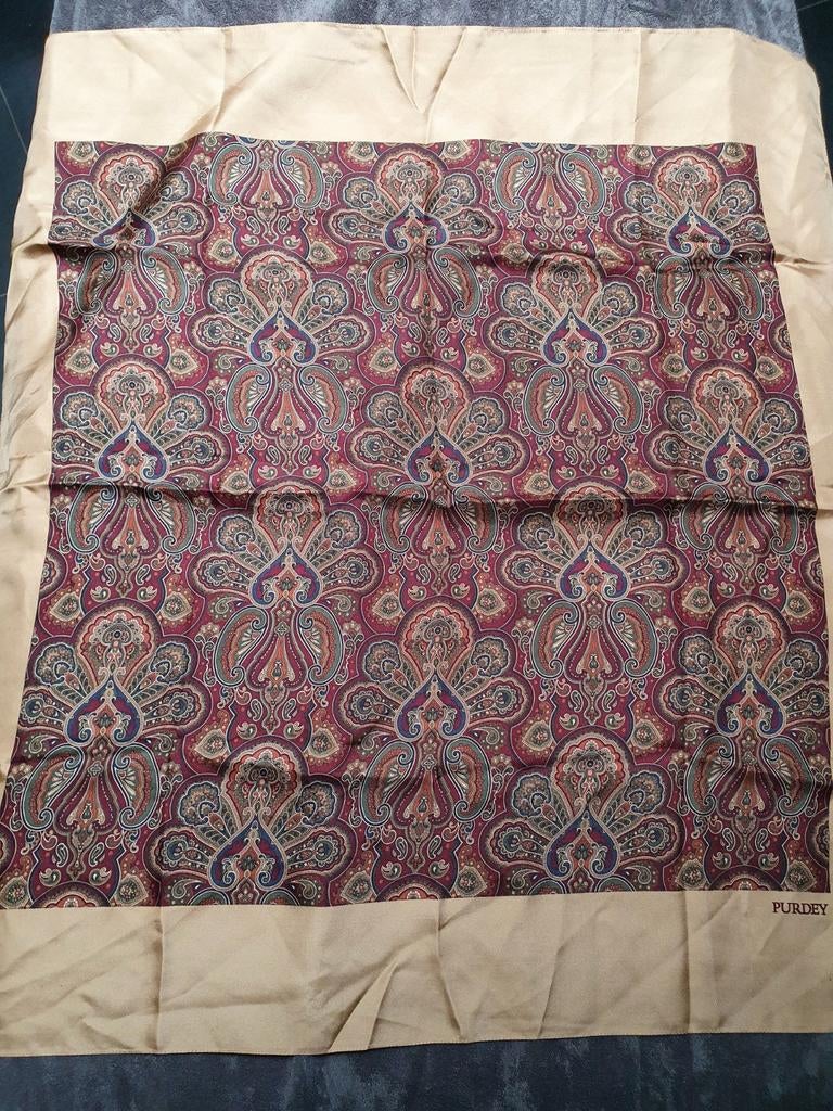 Sjaal Purdey zijde vintage, Ophalen of Verzenden, Gedragen, Maat 38/40 (M), Sjaal