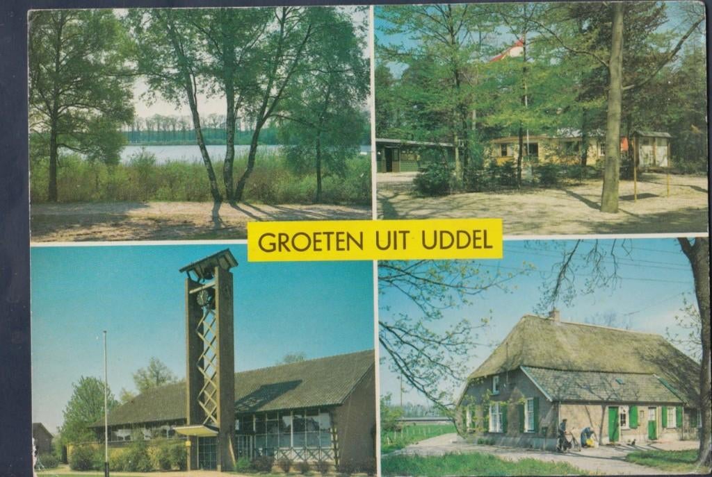 Uddel Groeten 4 luik NH Kerk Boerderij Natuur, Verzenden, 1980 tot heden, Gelopen, Gelderland