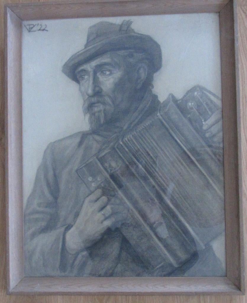 Tekening    Harmonikaspeler, Antiek en Kunst, Kunst | Tekeningen en Foto's, Ophalen