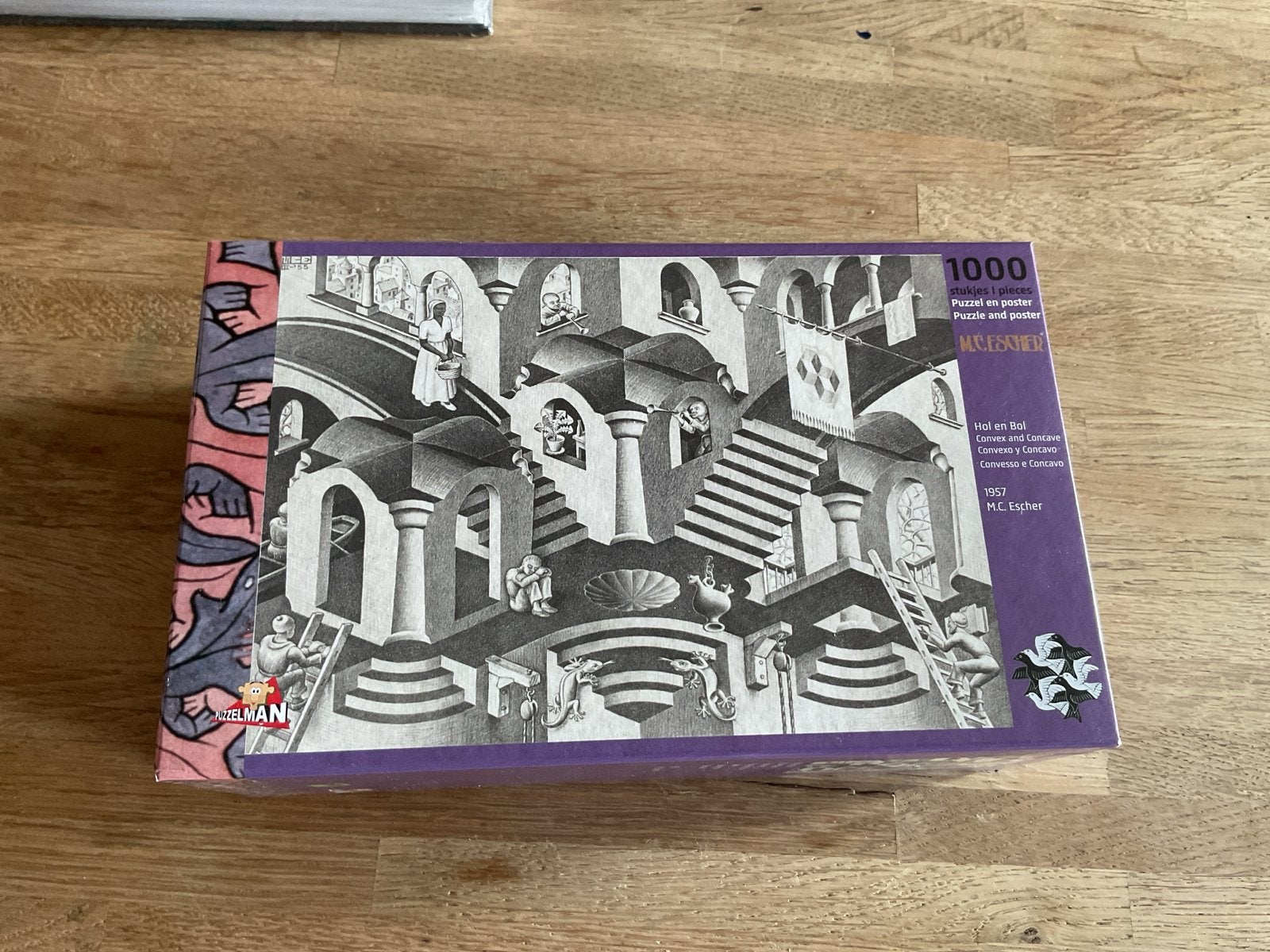 M.C. Escher Puzzel - Hol en Bol (1000 stukjes), Ophalen of Verzenden, 500 t/m 1500 stukjes, Gebruikt, Legpuzzel