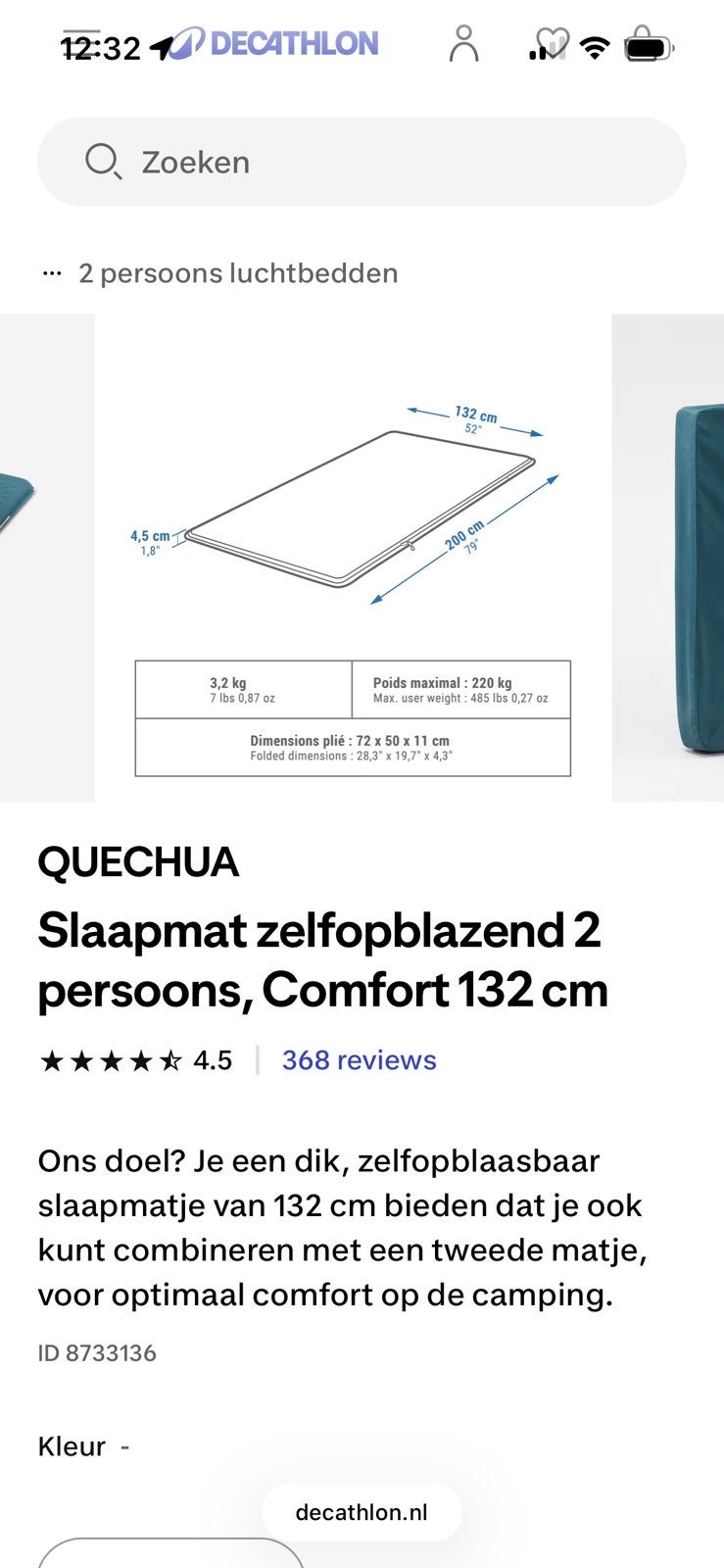 Decathlon slaapmat 2 personen, Ophalen of Verzenden, Zo goed als nieuw, 2-persoons