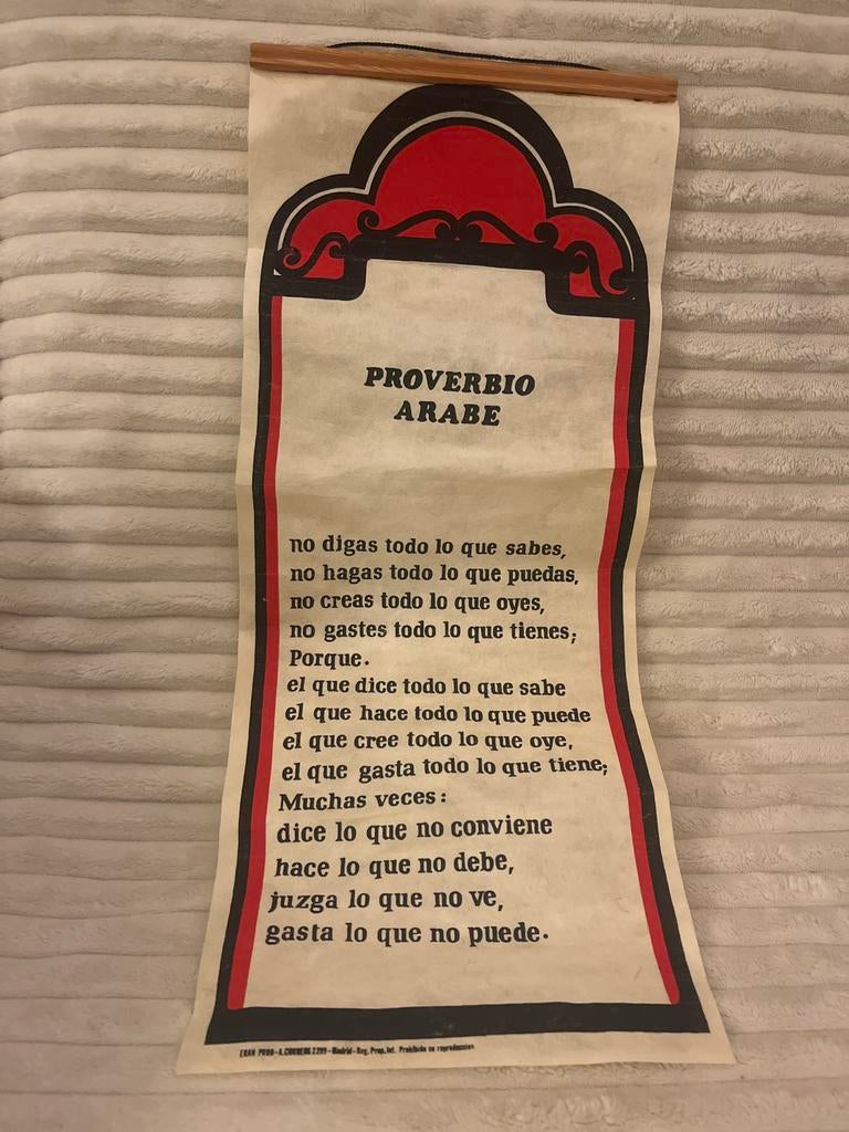 Vintage Spaanse tekstrol - Arabisch spreekwoord, Ophalen of Verzenden, Gebruikt