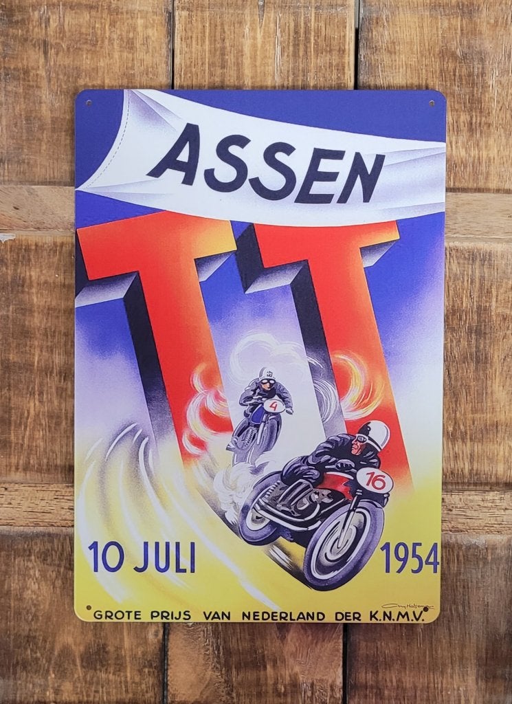 TT Assen Juli 1954 MotoGP reclamebord van metaal wanddeco, Reclamebord, Info@deconoord.nl, Deco Noord, Nieuw
