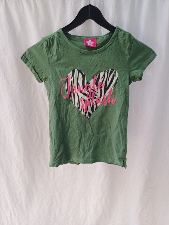 Grappig groen meiden t-shirt 'Jungle Splash' mt 128/134, Meisje, ., Ophalen of Verzenden, Zo goed als nieuw