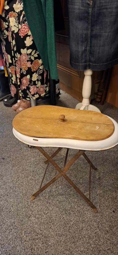 Antiek Frans emaille bidet met houten deksel, Antiek en Kunst, Ophalen