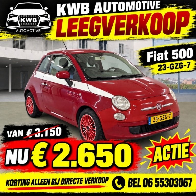 Fiat 500 1.2 Pop | Airco | Distributie vervangen | NAP, Auto's, Gebruikt, 1242 cc, 4 cilinders, 840 kg