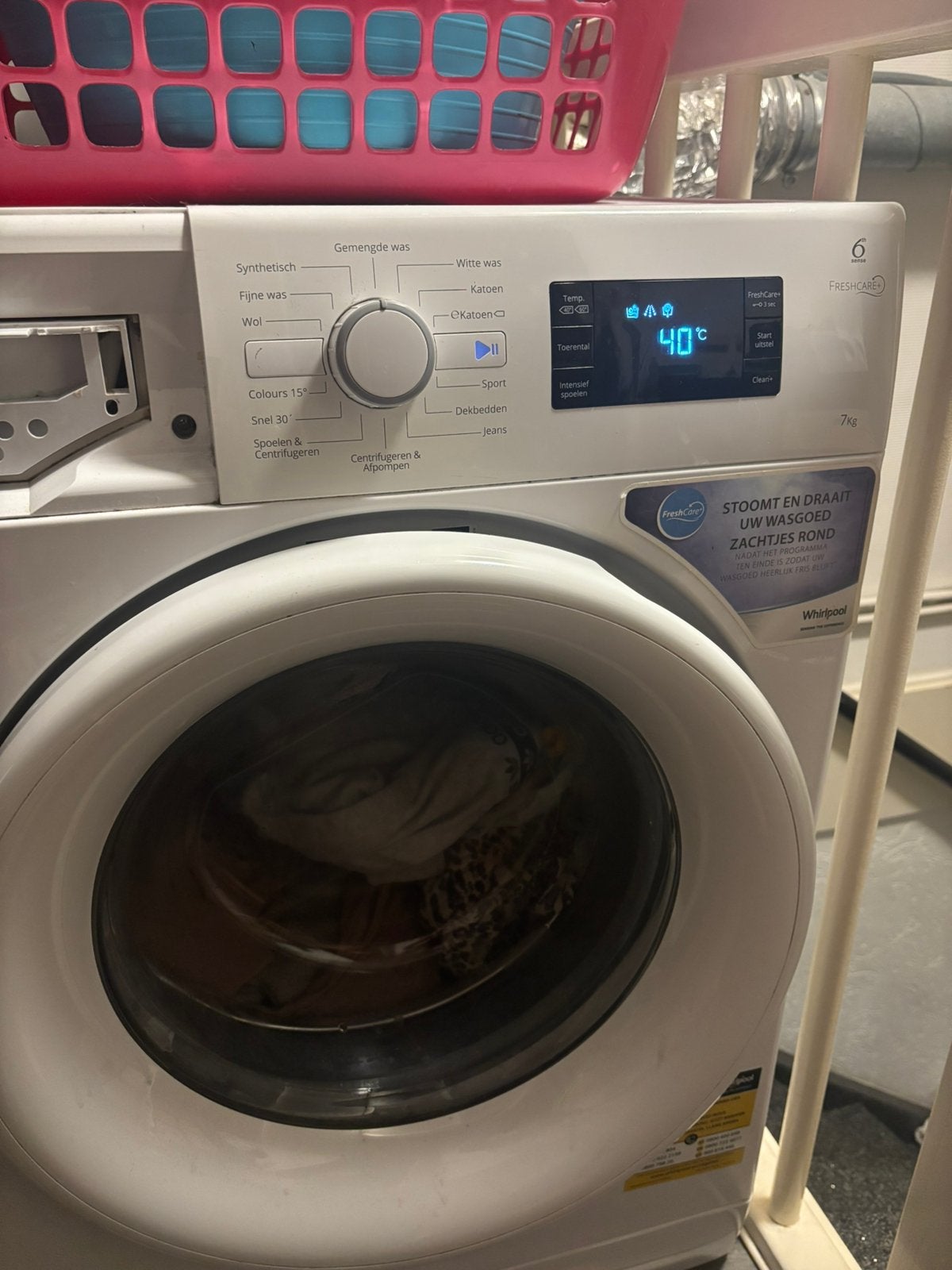 Whirlpol wasmachine 6 kilo en bosch condensdroger 6 kilo, Ophalen, Gebruikt, 1200 tot 1600 toeren, 90 tot 95 cm
