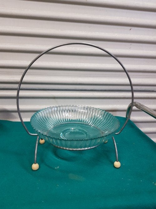 Presenteer schaal van glas, rond, op metalen standaard, Huis en Inrichting, Ophalen of Verzenden, 'T Olde Gre-j, Info@toldegrej.nl