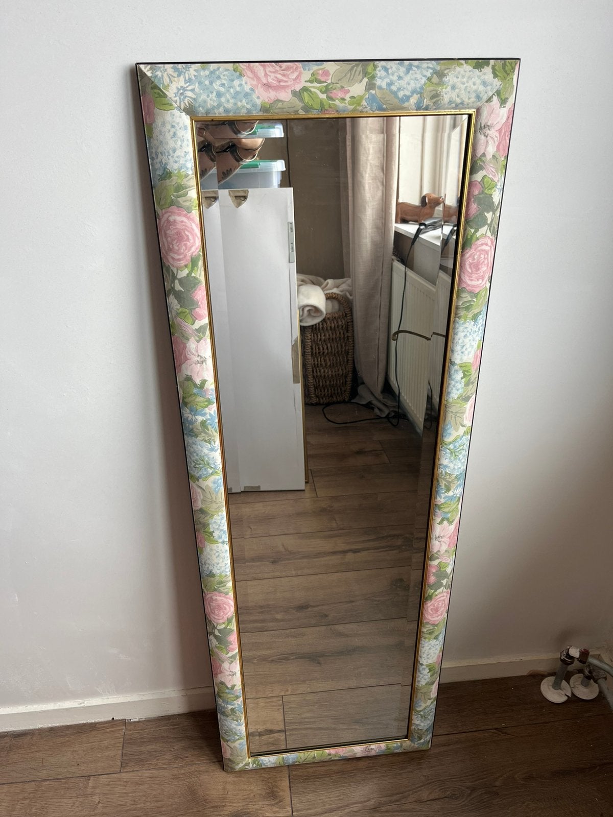 Vintage spiegel pastelkleuren bloemenrand, Ophalen, Minder dan 50 cm, Gebruikt, 100 tot 150 cm