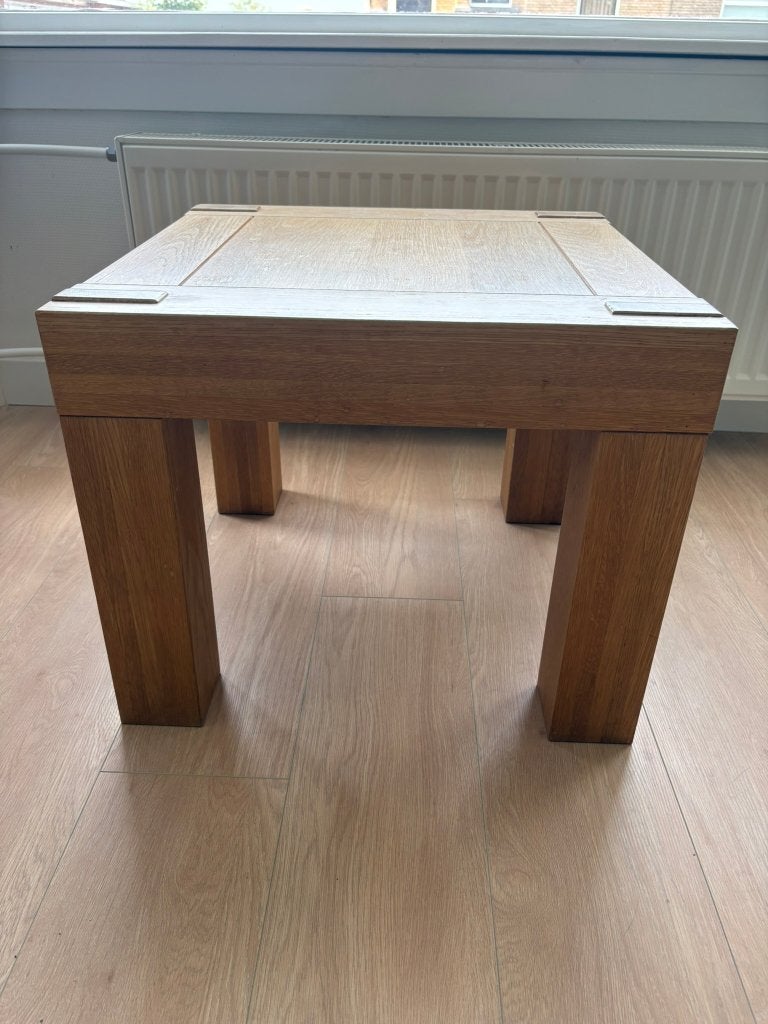 Massief eiken salontafel Karel Mintjens Xenon, Ophalen, Gebruikt, 50 tot 100 cm, Eikenhout