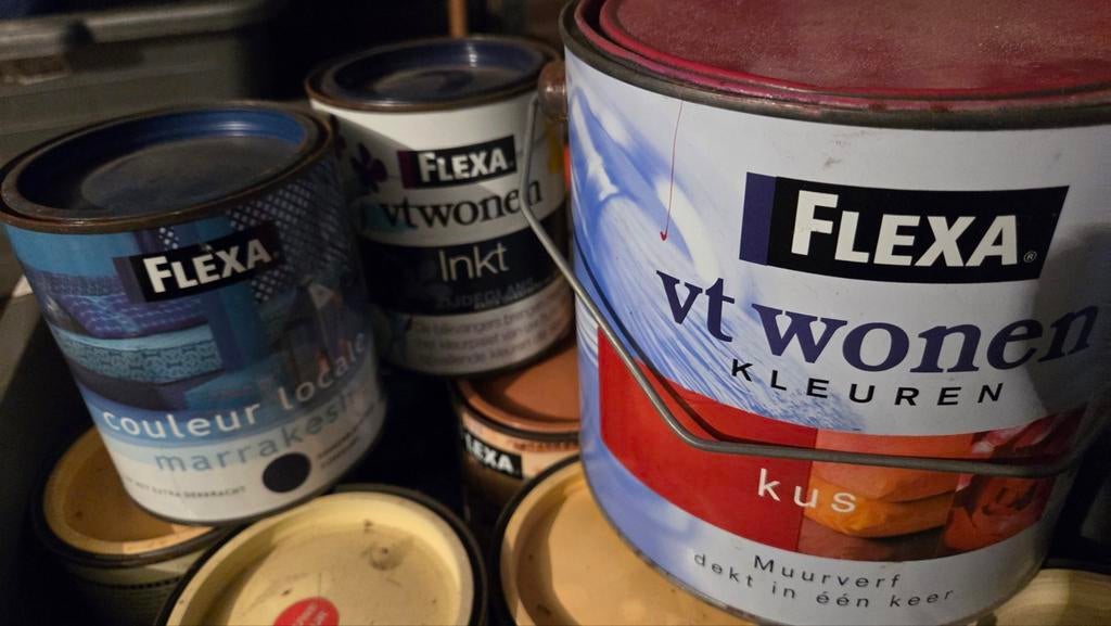 FLEXA verf in diverse kleuren, Doe-het-zelf en Verbouw, Verf, Beits en Lak, Gebruikt, Verf, Minder dan 5 liter, Overige kleuren