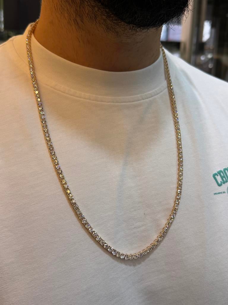 14KT Goud - Tennis Ketting -41CT LabDiamanten-Collier-Unisex, Sieraden, Tassen en Uiterlijk, Kettingen, Ophalen, Nieuw, Goud