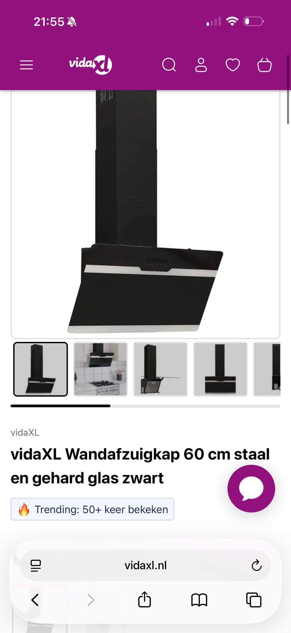vidaXL Wandafzuigkap 60 cm zwart, Ophalen, Wandschouwkap, Nieuw, Vrijstaand