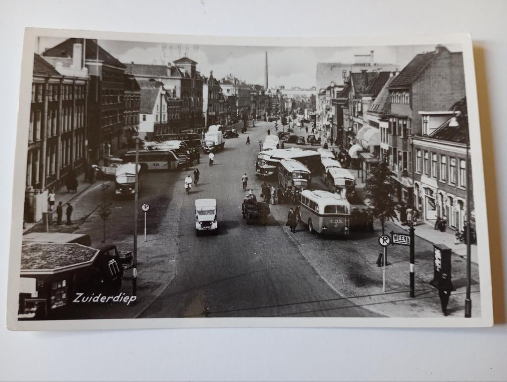 Groningen Zuiderdiep met Auto's en Autobus 1951, Ophalen of Verzenden, 1940 tot 1960, Gelopen, Groningen