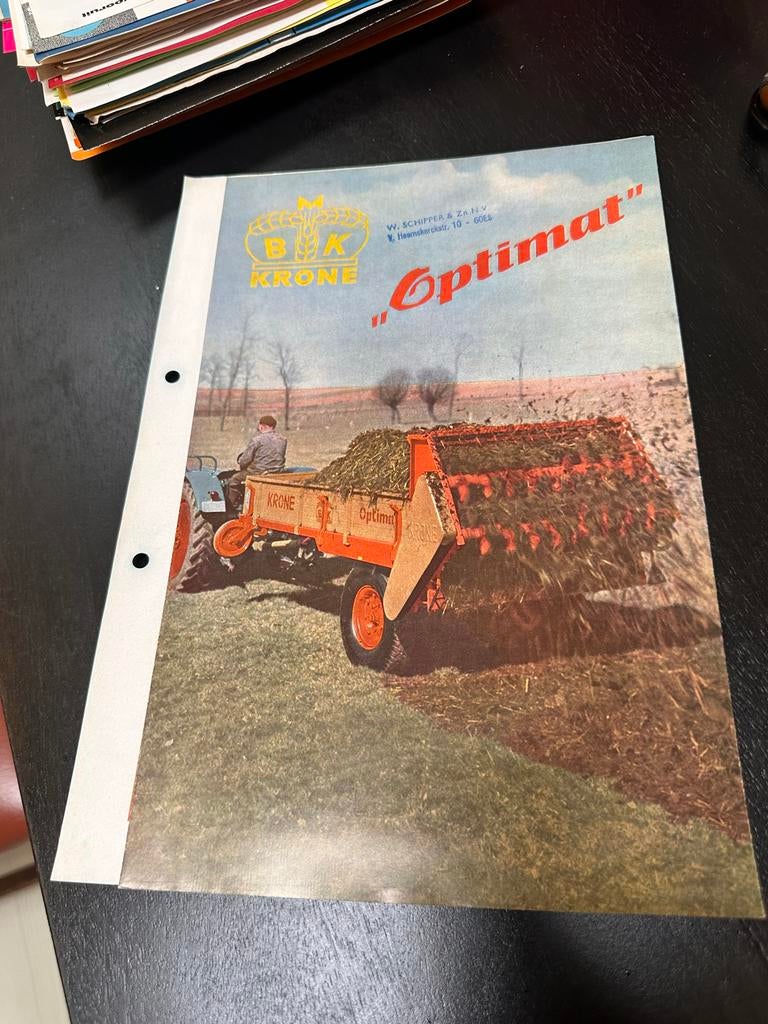 Oude jaren '60 reclamefolder Krone "Optimat" landbouwmachine, Ophalen of Verzenden, Zo goed als nieuw, Folder
