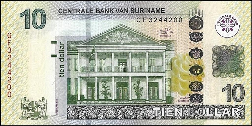 Suriname bankbiljet 10 Dollars 2019 Central Bank building, Postzegels en Munten, Bankbiljetten | Amerika, Ophalen of Verzenden