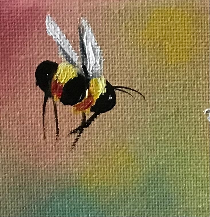 Schilderijtje 'Bezige bijtjes' - Gesigneerd, 20x20 cm, Ophalen of Verzenden, Dieren, Textiel, Gesigneerd