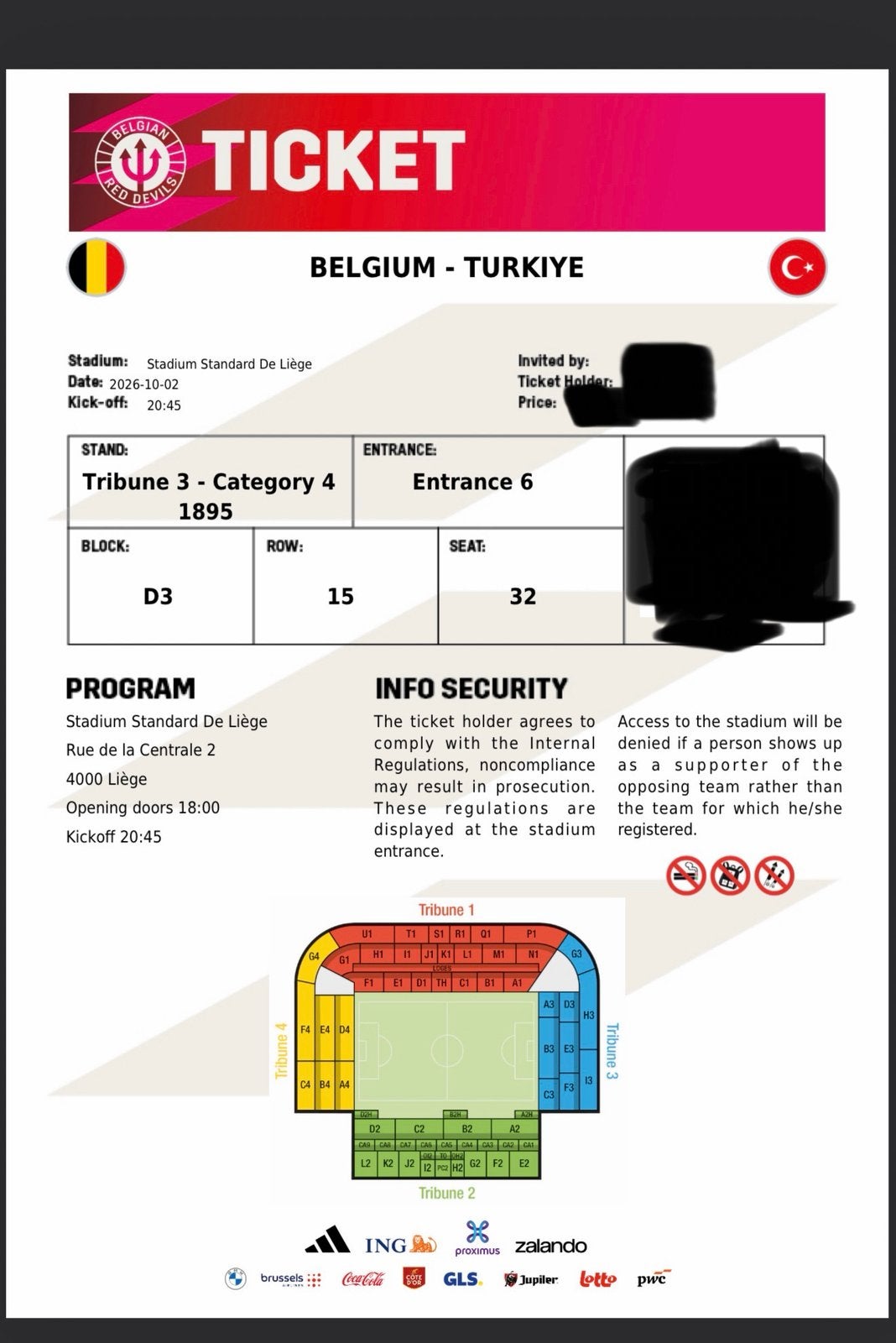 1x Ticket Belgie - Turkije 2 oktober 2026, Tickets en Kaartjes, Losse kaart, Eén persoon, Oktober, Buitenland