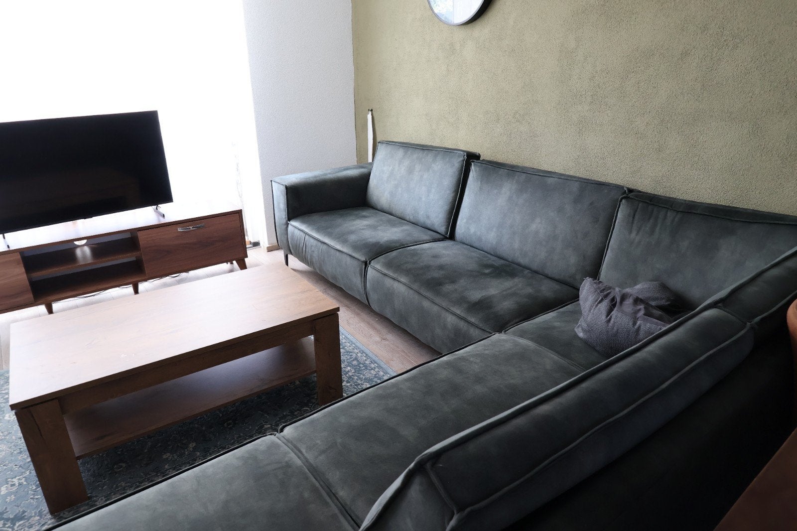 Hoekbank Oxford met ottomane, Hunter adore 156 stof, Huis en Inrichting, Ophalen