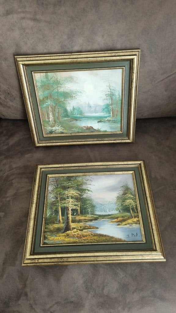2 Olieverfschilderijen (J.Kok), Doek, Realistisch, Ophalen of Verzenden, Landschap