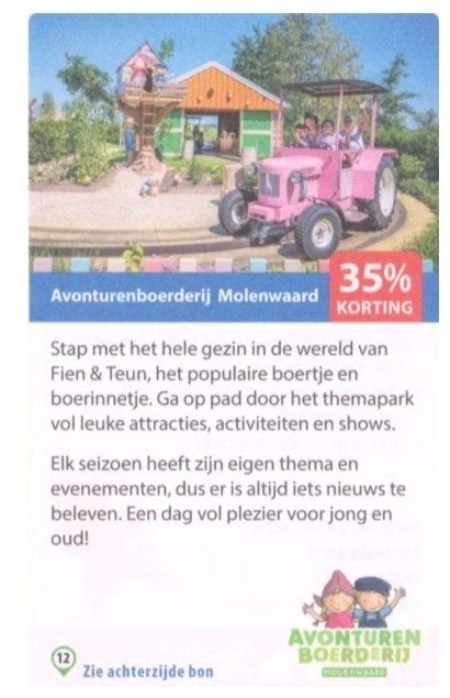 Avonturenboerderij Molenwaard 35% kortingscode, Drie personen of meer, Kortingskaart