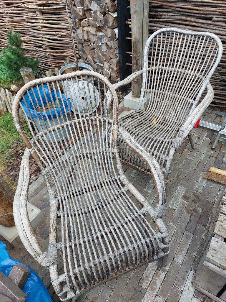 Rotan tuinstoelen bandung / voetenbankjes / kinderstoel, Ophalen, Gebruikt, Twee, Bruin