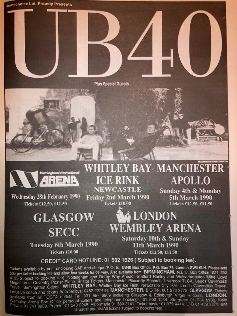 Paginagrote A3 advertentie UB40 tour 1989, Ophalen of Verzenden, Zo goed als nieuw