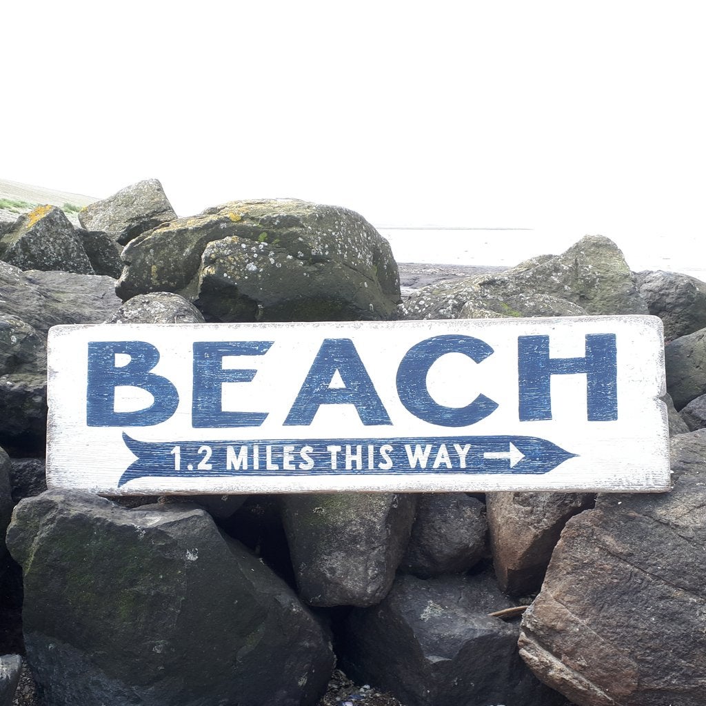 Handgeschilderd houten tekstbord / Beach / strand / surf, Boho, 26 cm, Hout, Meerkleurig