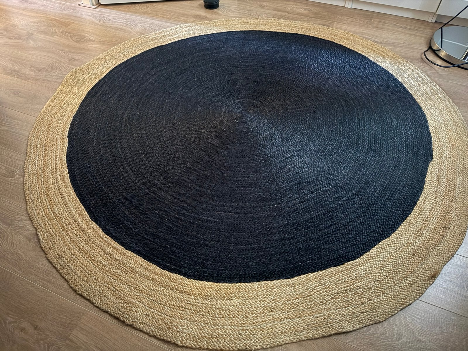 185-190cm rond jute vloerkleed zwart, Huis en Inrichting, Stoffering | Tapijten en Kleden, Ophalen, Gebruikt, Zwart, 150 tot 200 cm