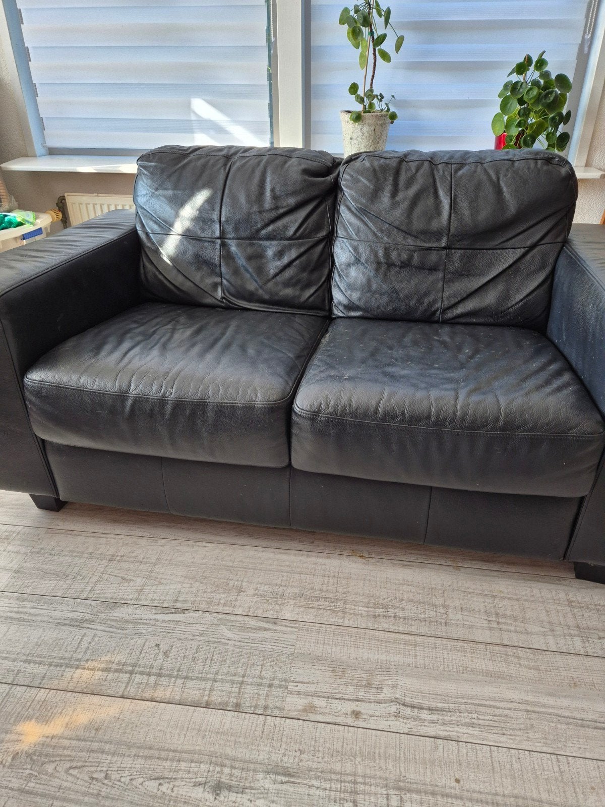 2 zits bank zwart leer, Huis en Inrichting, Ophalen, Gebruikt, Tweepersoons, 200 tot 250 cm