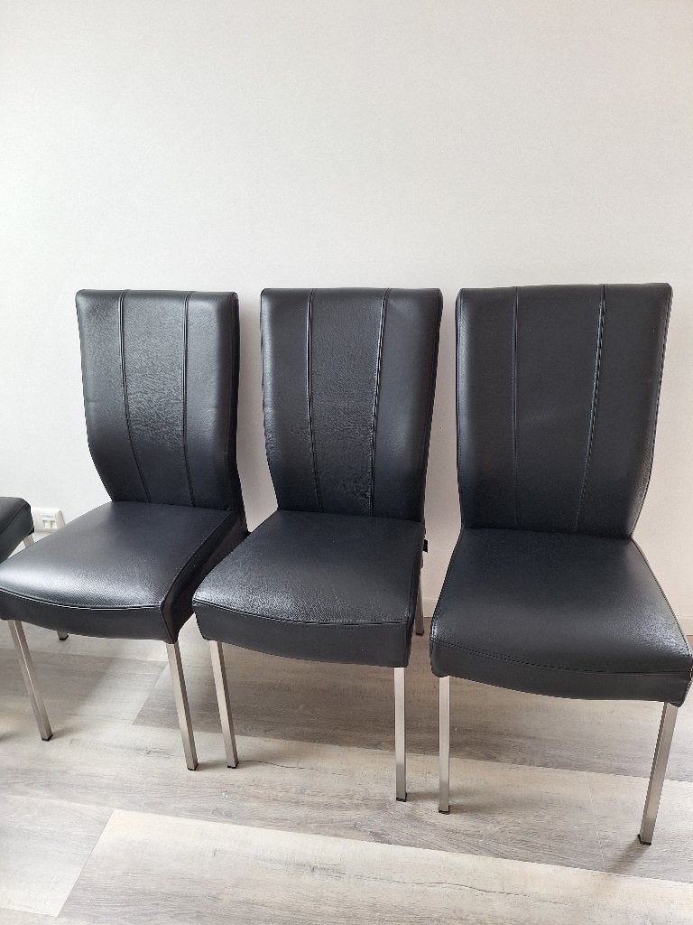 6 Eetkamerstoelen leer, Ophalen, Gebruikt, Zwart, Vijf, Zes of meer stoelen