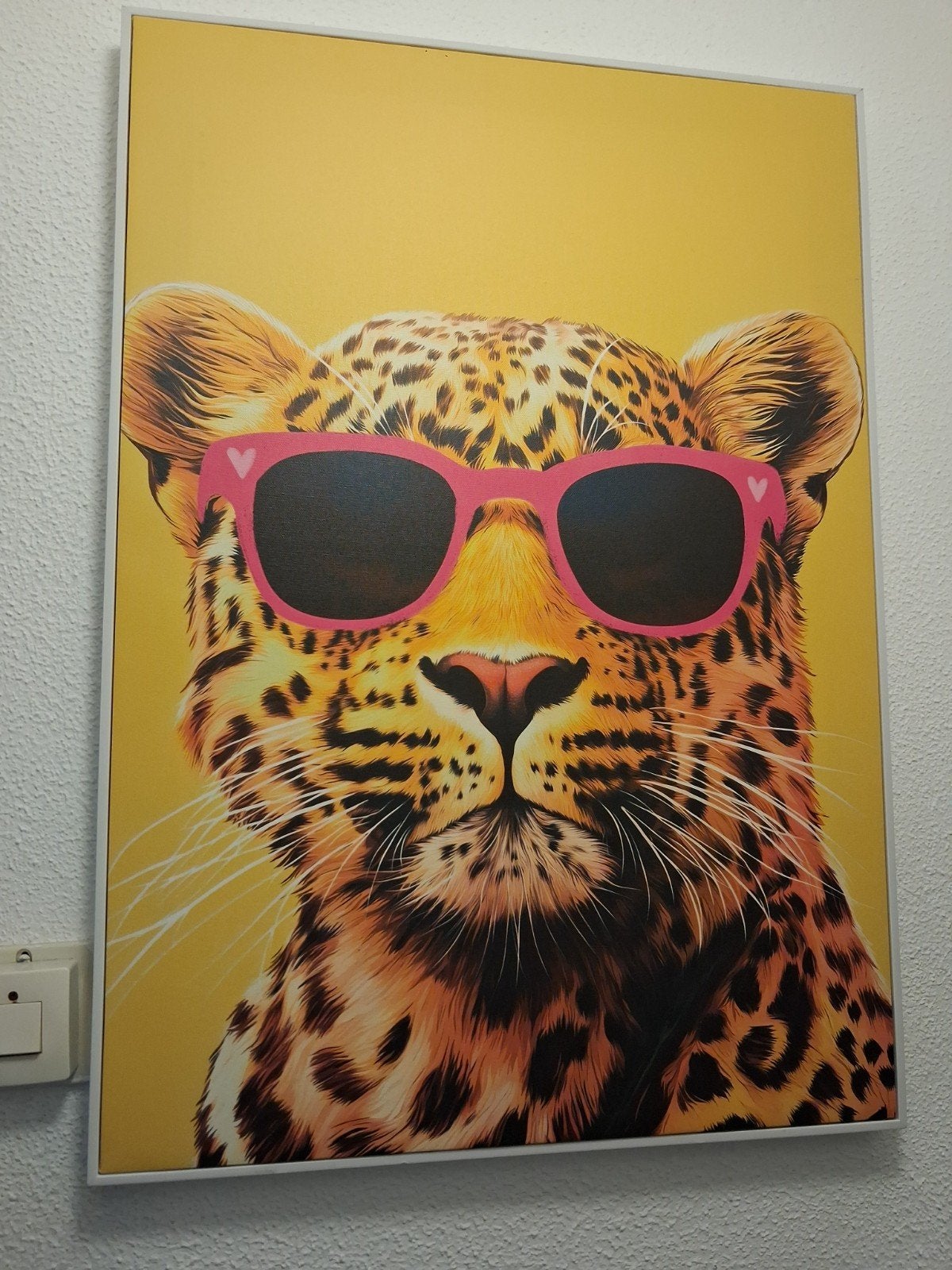 Groot schilderij met luipaard en zonnebril, Ophalen, Op houten frame, Dieren, Print