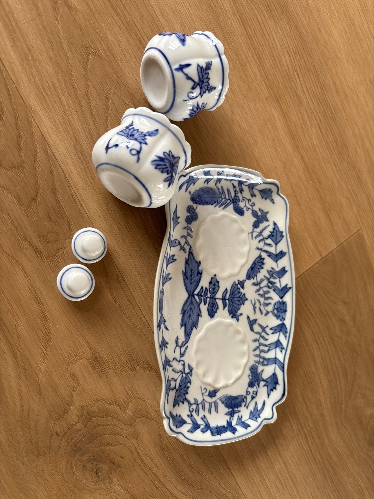Vintage Porseleinen Inktpotten Set - Blauw/Wit, Antiek en Kunst, Ophalen of Verzenden