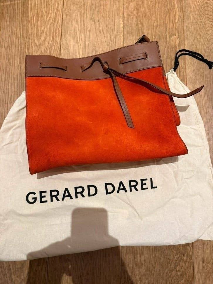 Gérard Darel shopper tas leer en suède oranje + dustbag, Ophalen of Verzenden, Zo goed als nieuw, Oranje, Shopper