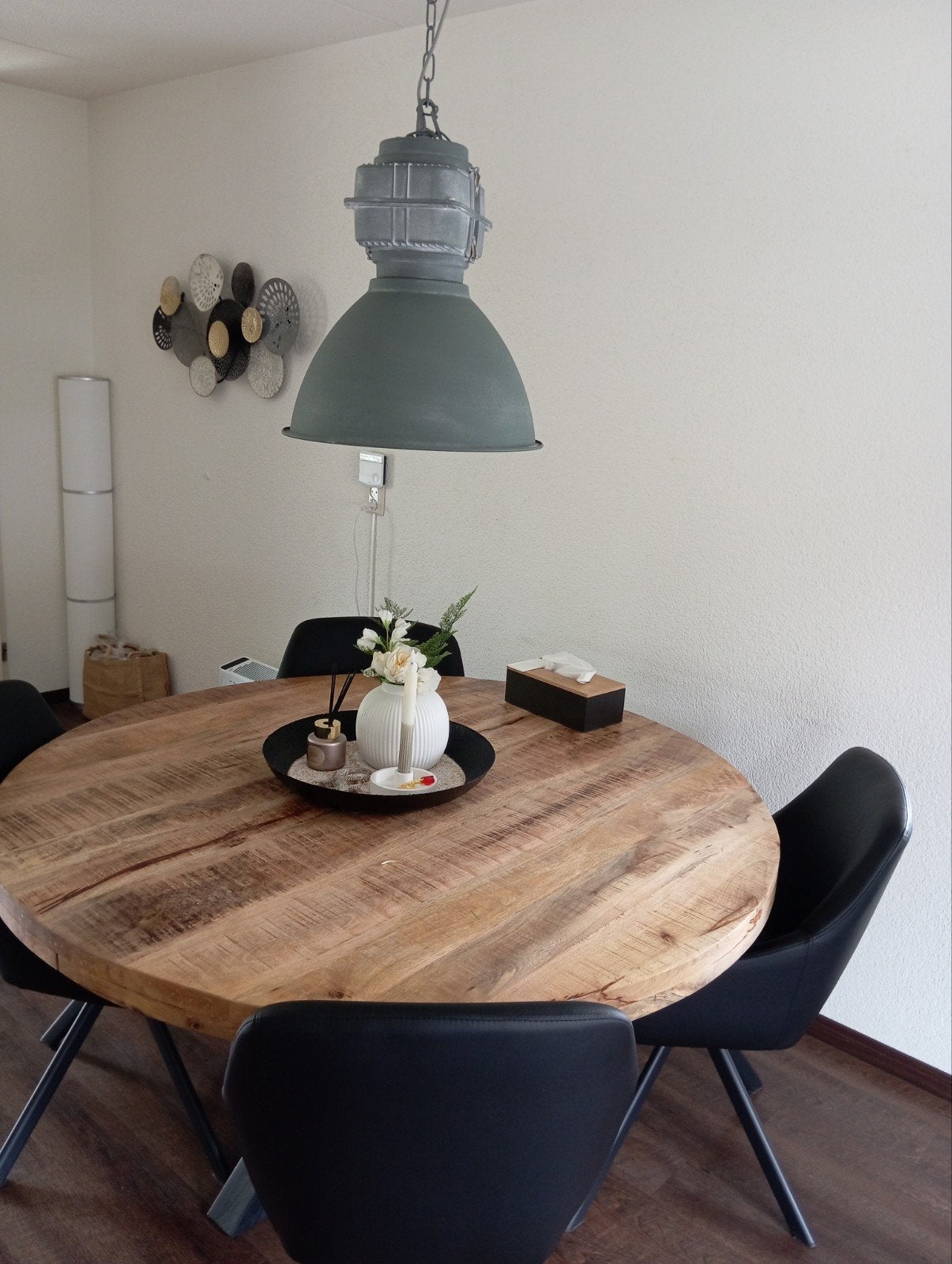 Industriële hanglamp met glasplaat, Ophalen, Gebruikt, E27 (groot), Glas