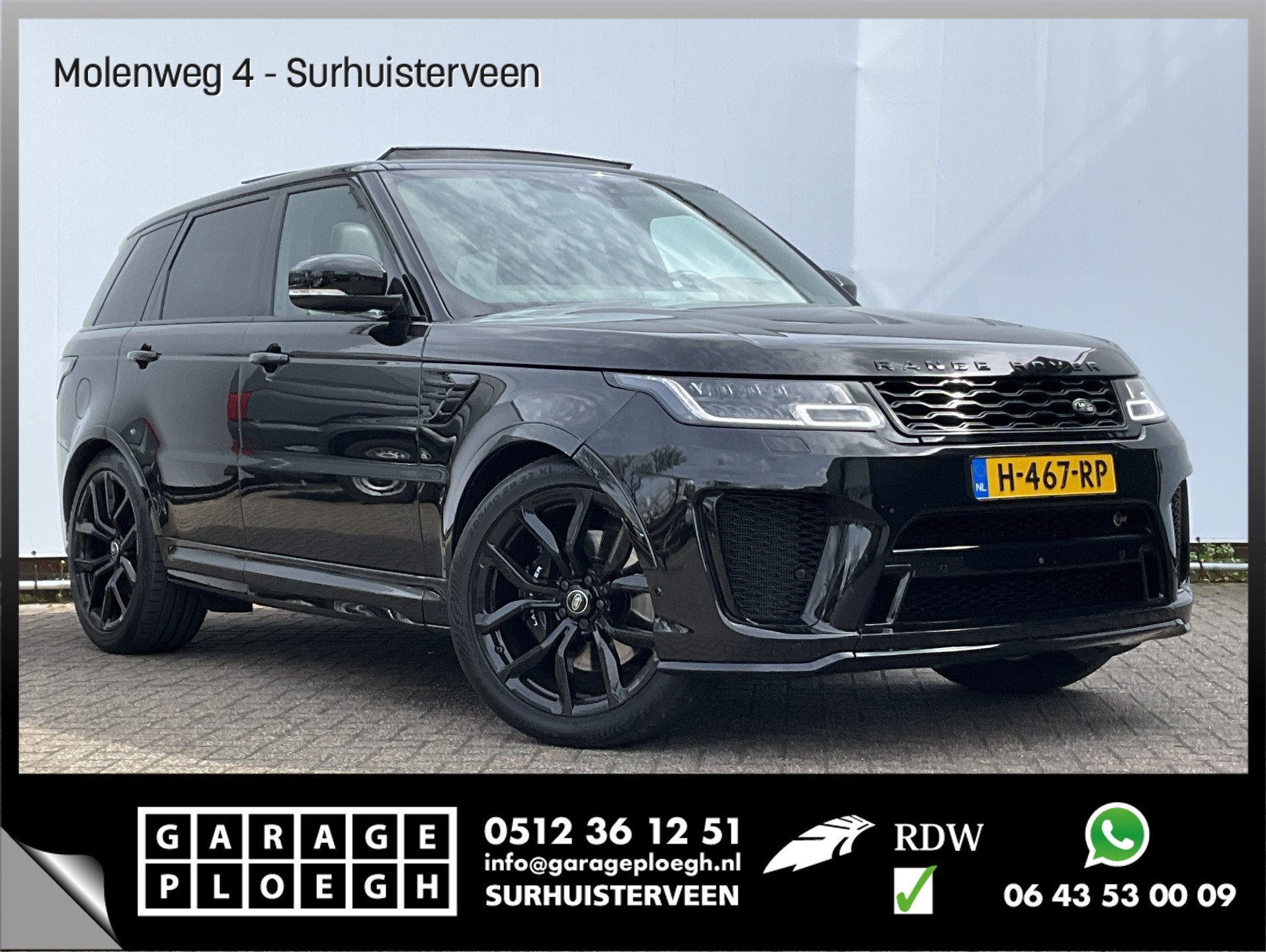 A Land Rover Range Rover Sport 5.0 V8 SC SVR 575 Carbon Sant, Automaat, 3000 kg, Zwart, Leder