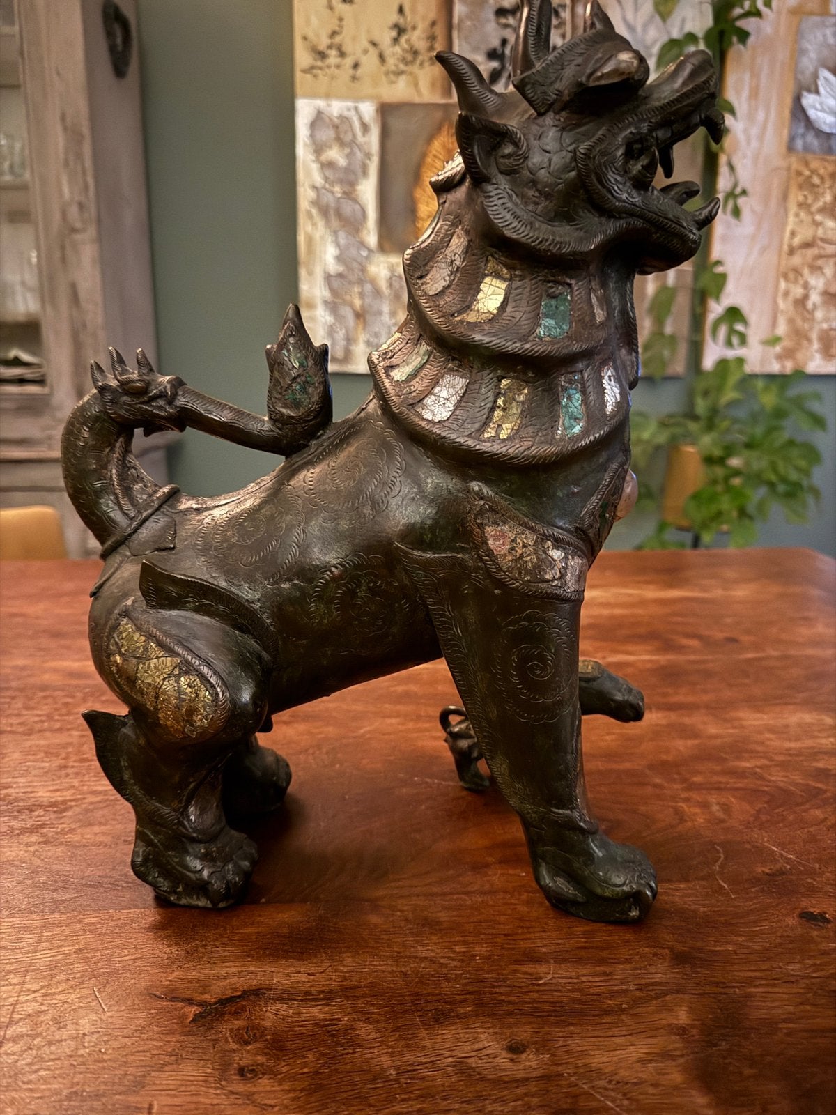Bijzonder Aziatisch bronzen fabeldier / tempeldraak, Ophalen of Verzenden