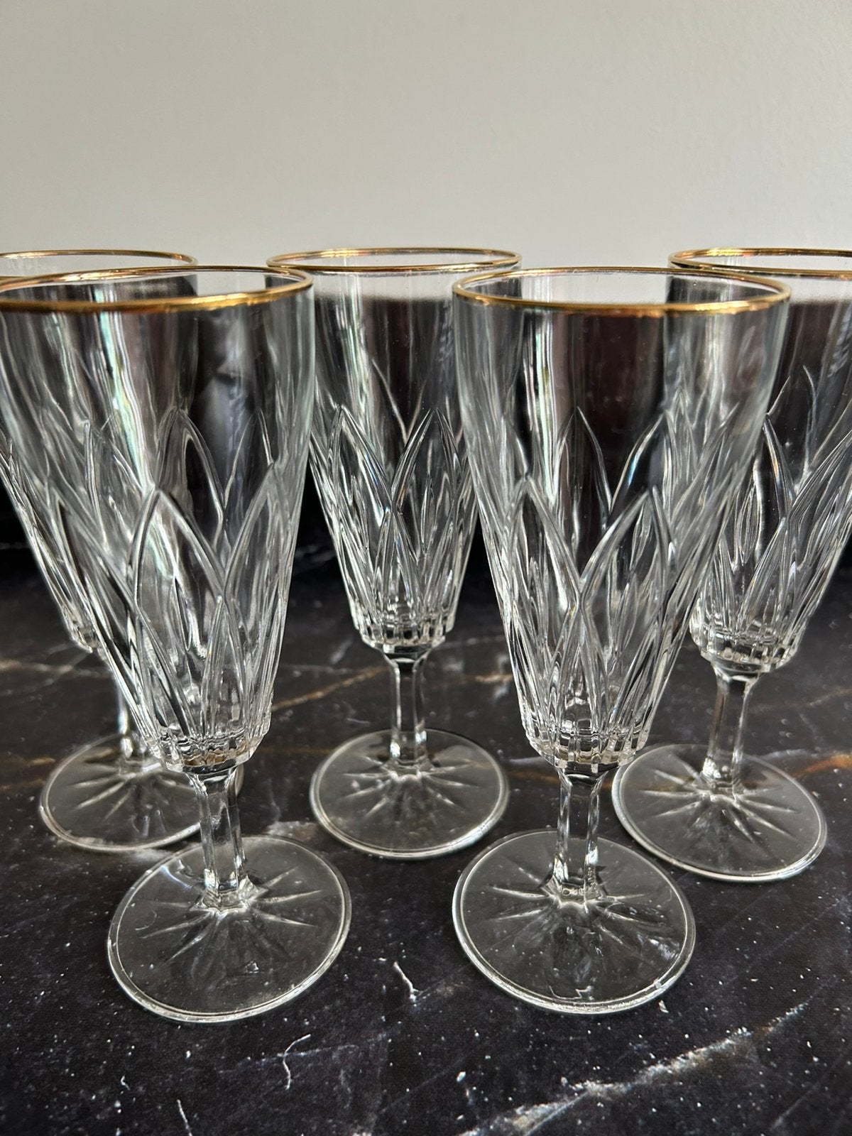 5 vintage VMC Reims kristallen champagneglazen, Ophalen of Verzenden