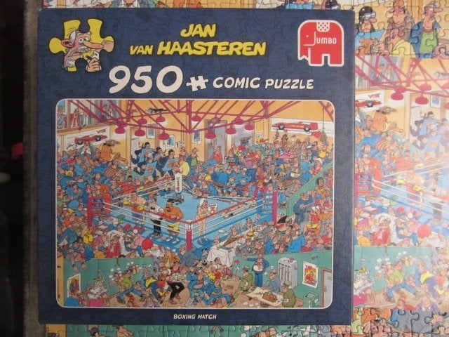 881, legpuzzel Jan van Haasteren BOKSWEDSTRIJD Jumbo 950 st, Ophalen of Verzenden, 500 t/m 1500 stukjes, Zo goed als nieuw, Legpuzzel