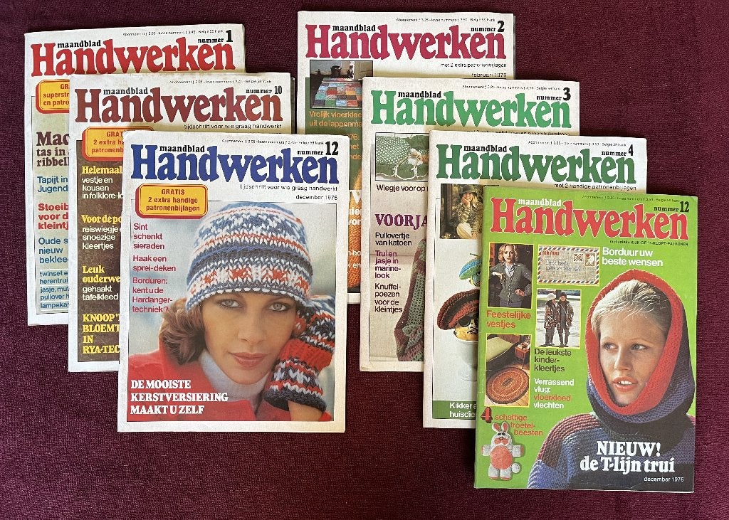 7x Maandblad Handwerken 1975-1976 met patronenbijlagen, Ophalen of Verzenden, Zo goed als nieuw, Breien of Haken, Patroon of Boek